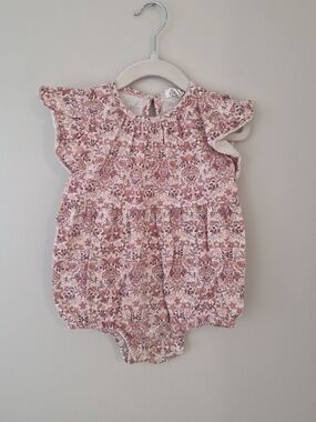 Pink Floral Flutter-Sleeve Baby Romper